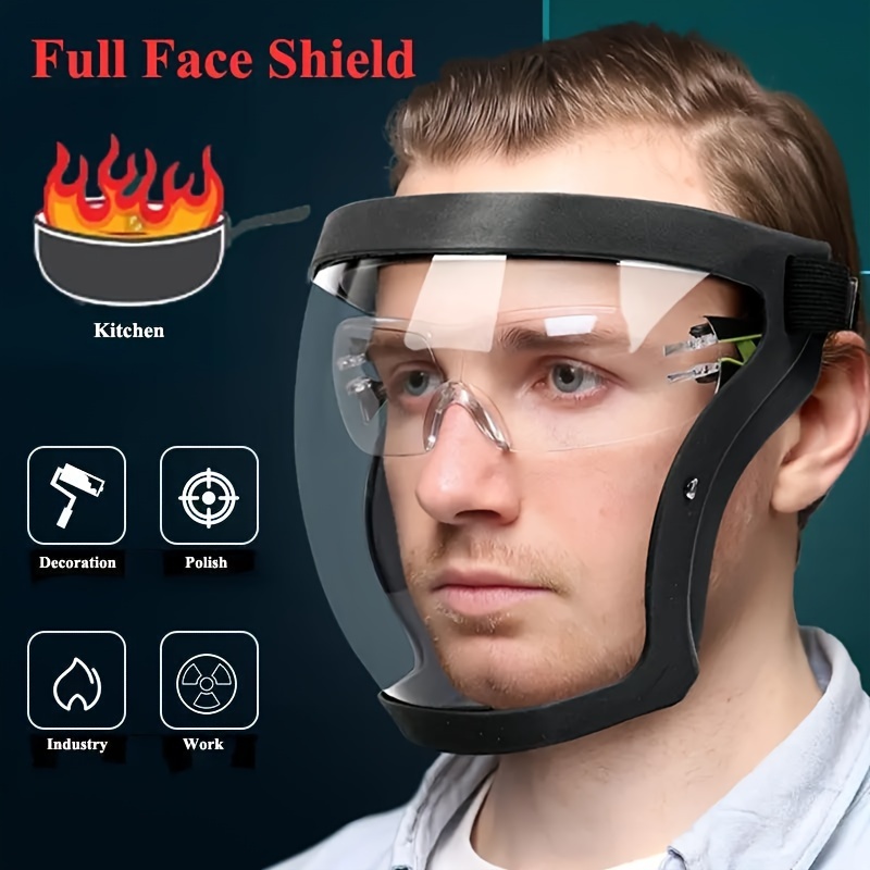 Woodworking Face Shield - Full-Face Transparent Protection Mask with Adjustable