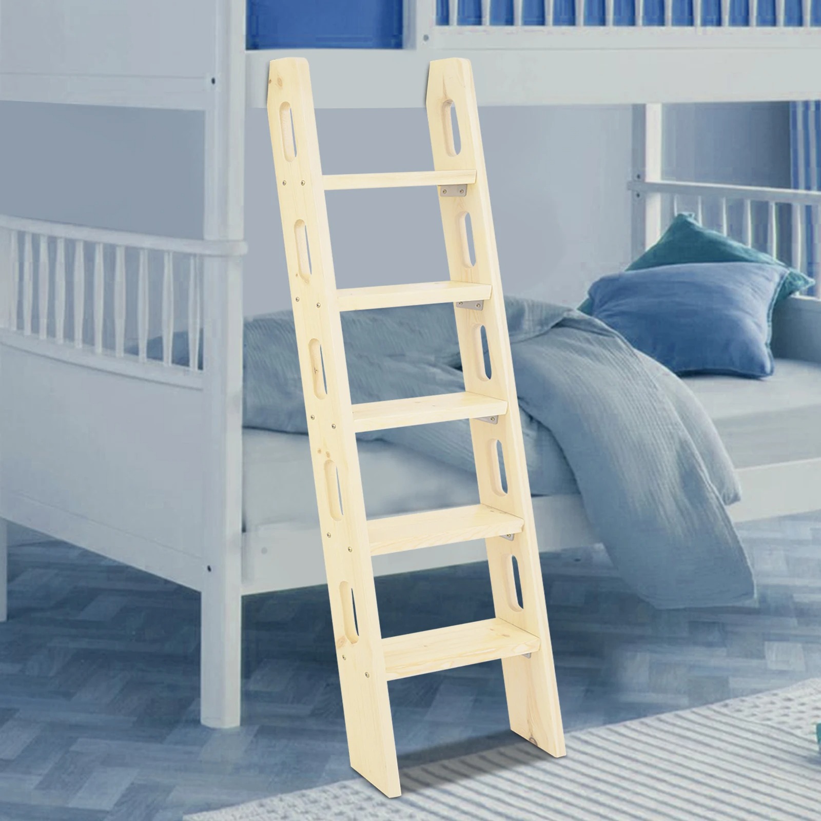 Woodworking Lofts - 150cm 5-Step Foldable Wooden Loft Ladder,